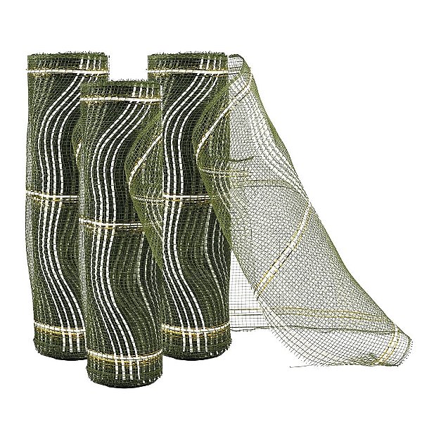 Kit 3 Telas Decorativa Fita Natal Malha Tule Verde Fio Branco 26cm x 5 metros – Magizi