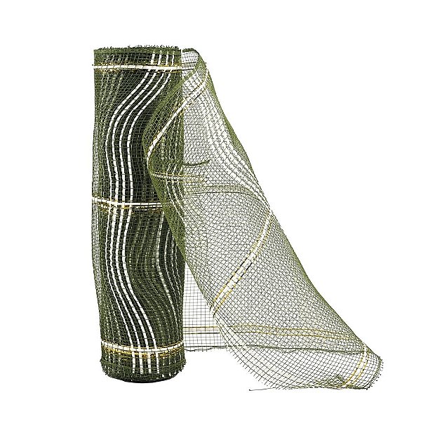 Tela Decorativa Fita Natal Malha Tule Verde Fio Branco 26cm x 5 metros – Magizi