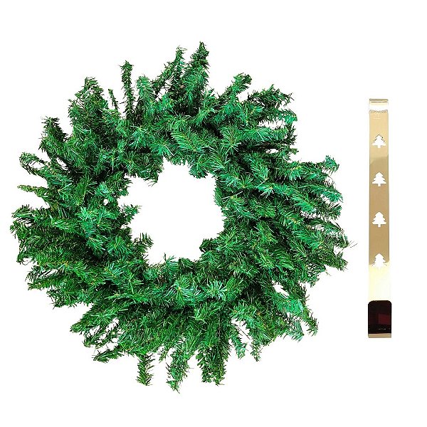 Kit Guirlanda Festão Verde 80cm 250 Galhos e Suporte Dourado para Porta - Magizi