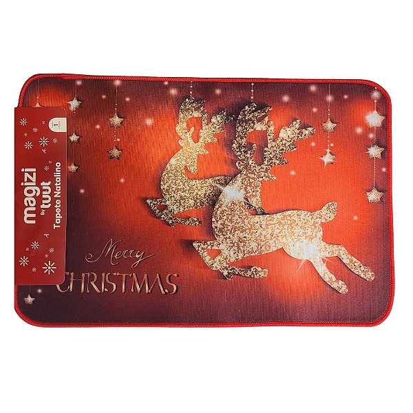 Tapete Decorado Natal Renas Douradas 60x40cm Antiderrapante - Magizi