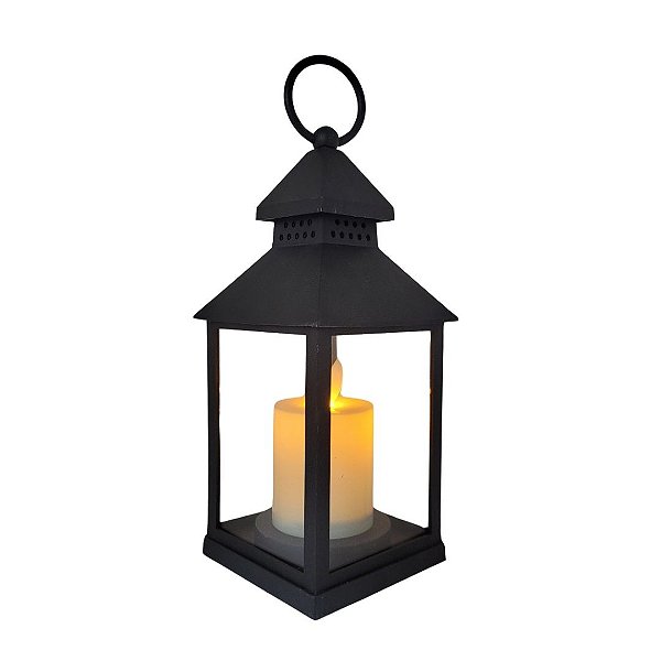 Luminária Lamparina Vela LED Moving 22cm Preta - Wincy Natal