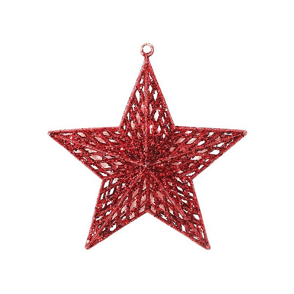 Estrela Glitter Vazado Vermelha Natal Brilho 3D 18cm - Magizi