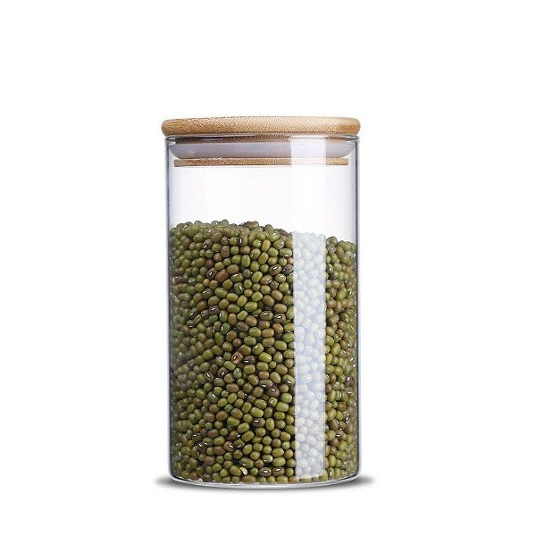 Pote Porta Mantimento Hermético Vidro Borossilicato Redondo Tampa Bambu 1,1 litros - Lehaví