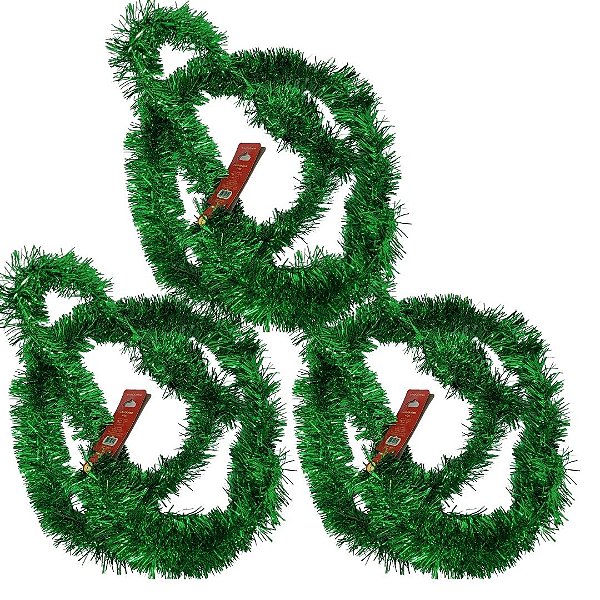 Kit 3 Festões Metalizado Verde Brilhante 5cm x 2 metros - Magizi