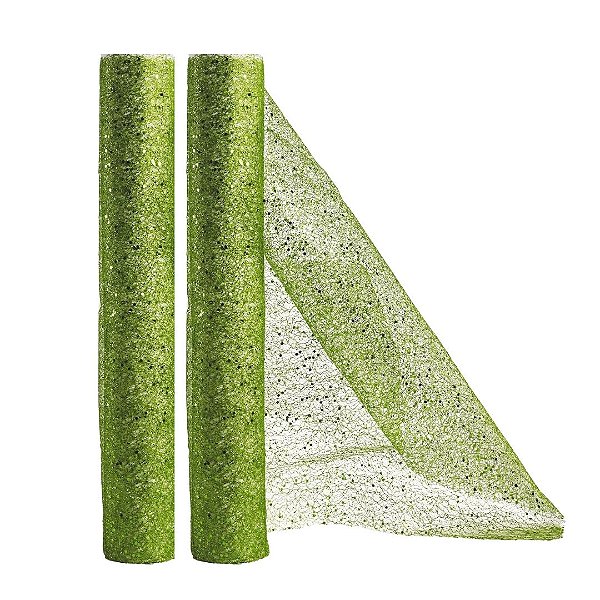 Jogo 2 Telas Decor Fita Natal Malha Verde Lantejoulas Brilho Luxo 24cm x 5 metros – Magizi