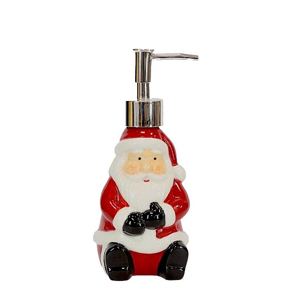 Porta Sabonete Líquido Cerâmica Papai Noel 300ml com Bico Cromado - Magizi