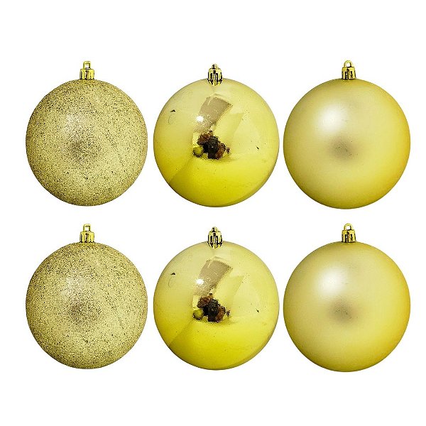 Jogo 6 Bolas Natal Dourada Mistas Glitter, Fosca e Lisa Grande 10cm - Bela Flor