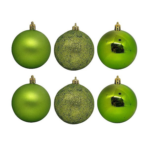 Jogo 6 Bolas Natal Verde Mistas Glitter, Fosca e Lisa 6cm - Bela Flor