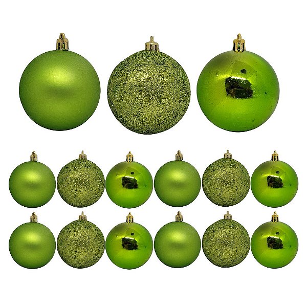 Jogo 12 Bolas Natal Verde Mistas Glitter, Fosca e Lisa 6cm - Bela Flor