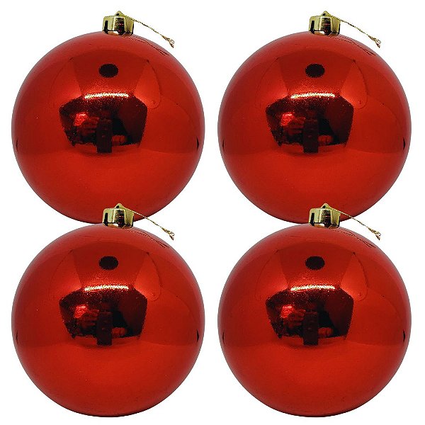Jogo 4 Bolas Natal Gigante Vermelho Lisa 15cm - Bela Flor