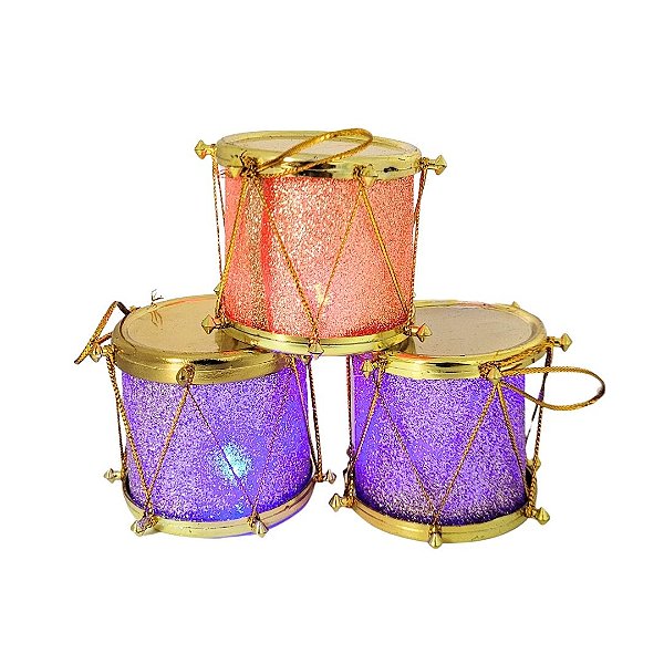 Kit Mini Tambor Iluminado LED Color Rosê Gold e Dourado 5cm 3 Unidades - Bela Flor