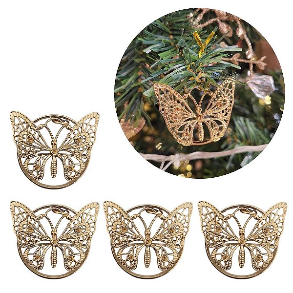 Kit 4 Pingentes Argola Natal Borboleta Metal Rosê Gold 4cm - Bela Flor