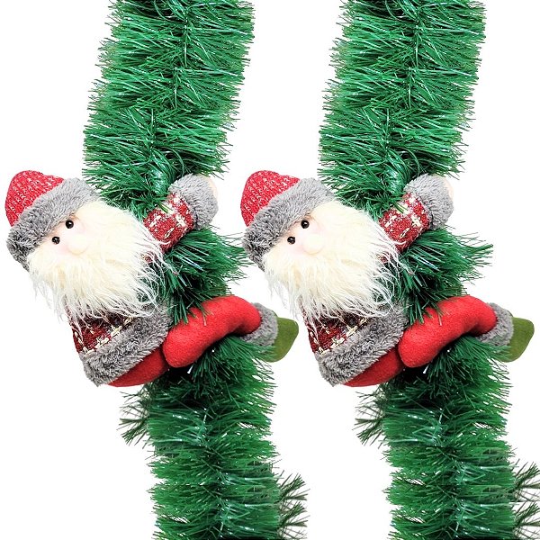 Jogo 2 Papai Noel Pelúcia Prendedor Cortina Vinho e Cinza 37cm - Master Christmas