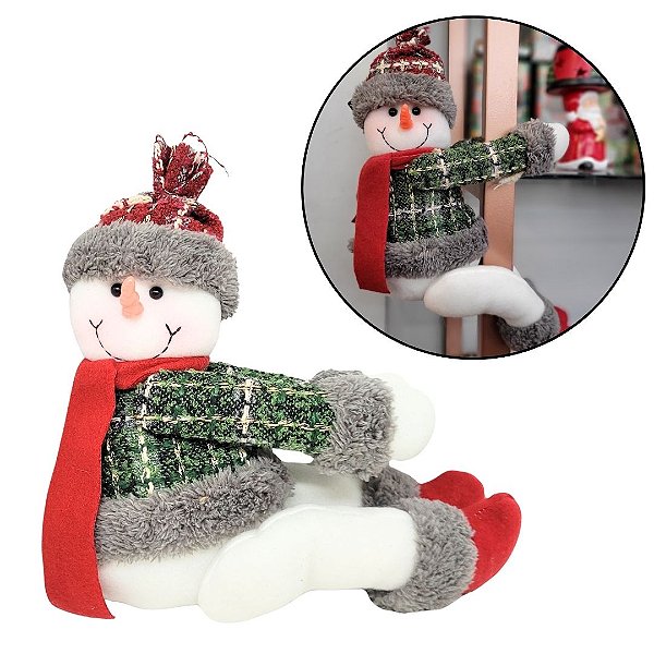 Boneco de Neve Decor Prendedor Velcro Pelúcia Prime Vinho e Cinza 37cm - Master Christmas