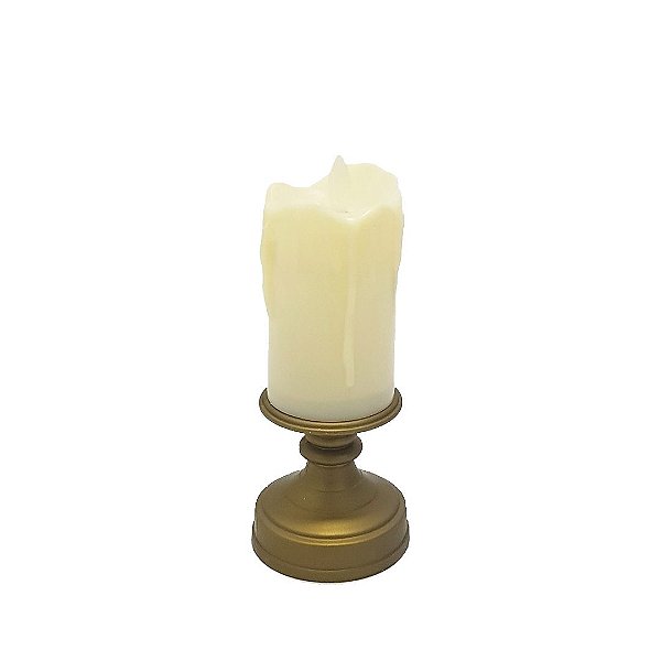 Vela Eletrônica LED Castiçal Ouro Envelhecido 13cm Efeito Moving - Bela Flor