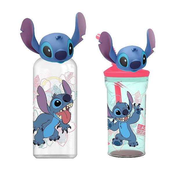 Jogo Copo e Garrafa Stitch Disney 3D Emborrachado Premium - Tuut