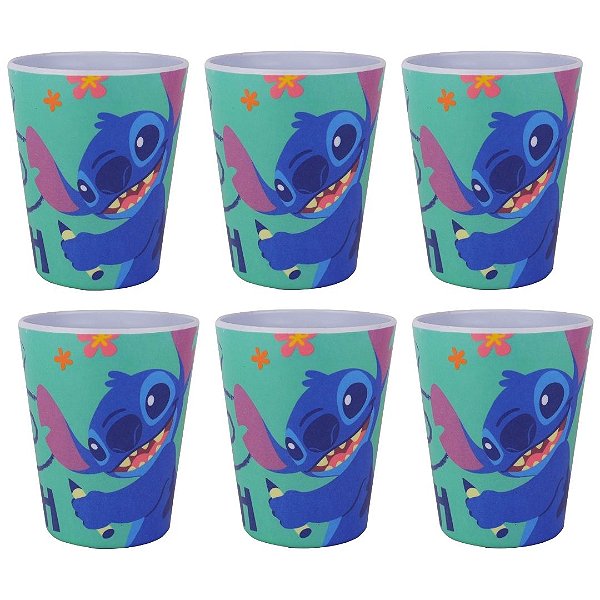 Kit 6 Copos Infantil Melamina Stitch Disney 300ml - Tuut