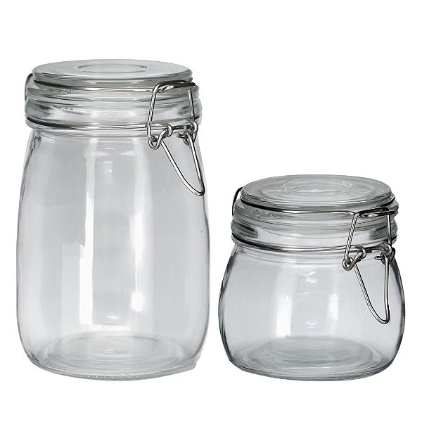 Jogo 2 Potes Vidro Vedação Hermética Silicone e Trava Inox Premium 500ml e 1 Litro - Tuut