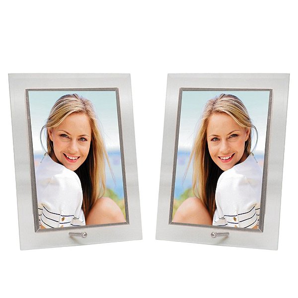 Conjunto 2 Porta-Retratos Vidro Reto Prime Borda Prata 10x15 Vertical – Tuut