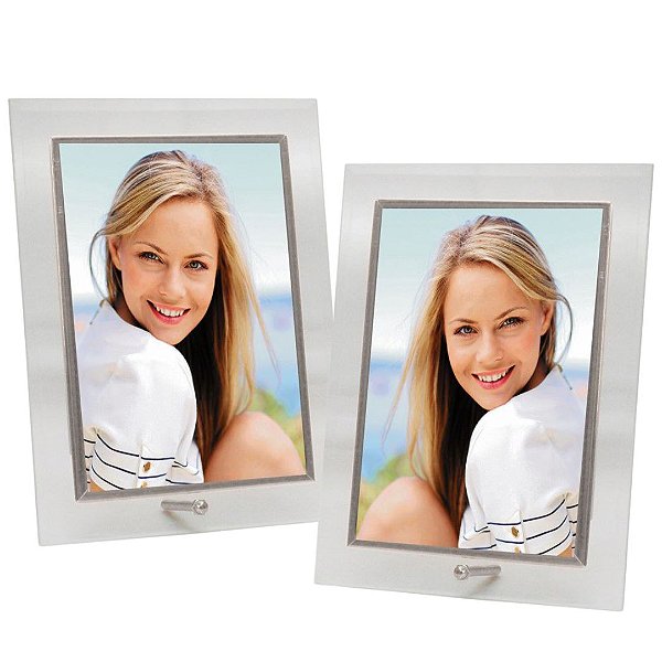 Jogo 2 Porta-Retratos Vidro Reto Prime Borda Prata 15x20 Vertical – Tuut