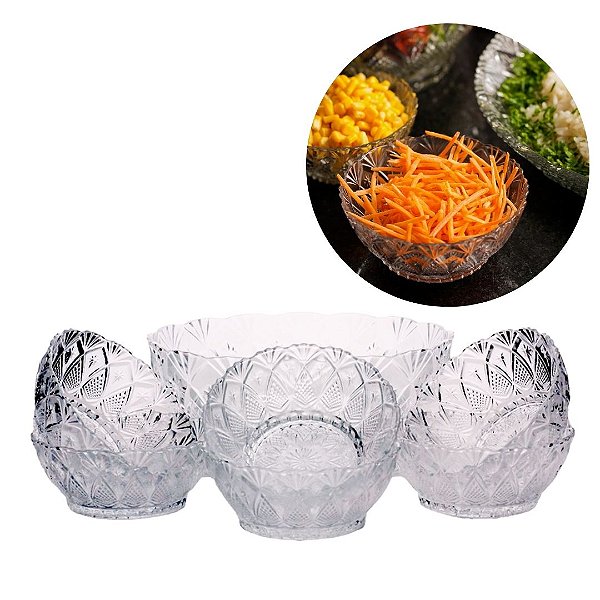 Conjunto Sobremesa ou Salada Málaga 7 Peças Vidro Decorado - Lehaví