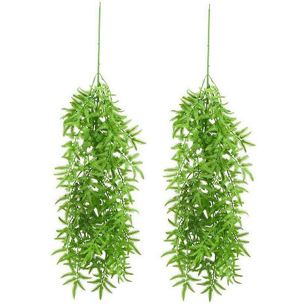 Jogo 2 Folhagens Pendente Artificial Mini Samambaia Verde 80cm - MC Flores