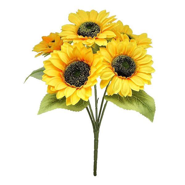Buquê Girassol 45cm 5 Flores Artificial Premium - MC Flores
