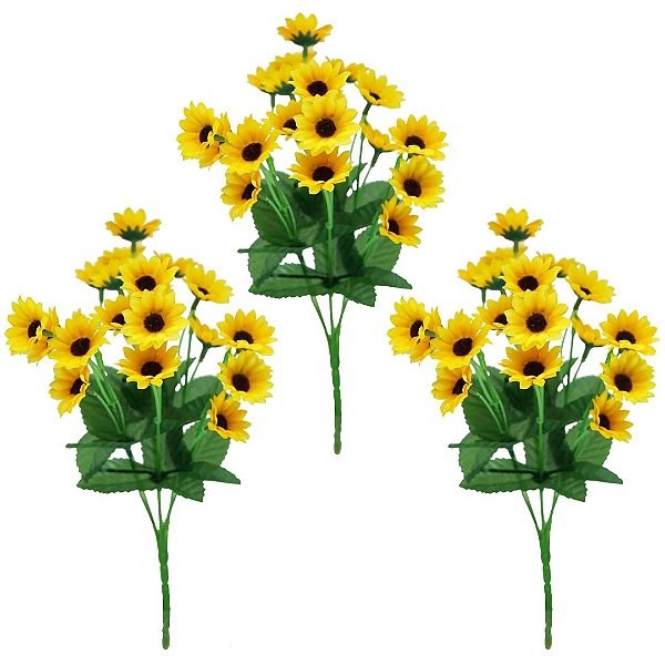 Jogo 3 Buquês Mini Girassol 22 Flores Artificial Prime - MC Flores