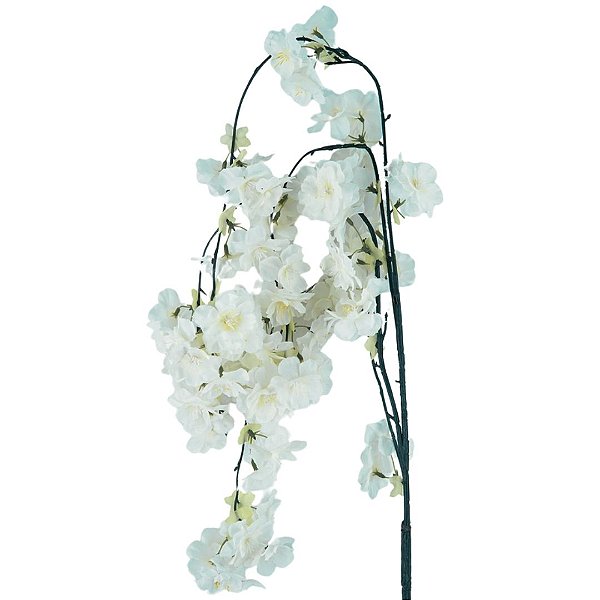 Haste Flor de Cerejeira Artificial Branca Pendente Luxo 50cm - MC Flores