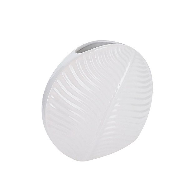 Vaso Cerâmica Solitário Folhas Dolomita Branco 25cm - Tuut