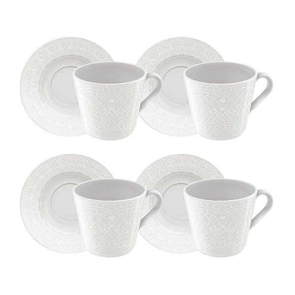 Conjunto 4 Xícaras e Pires para Chá Porcelana Decorada Alicia 180ml - Tramontina