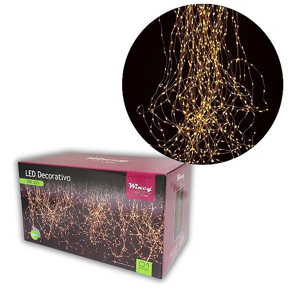 Cascata Decorativa 900 LEDS Cortina Fio de Luz Branco Quente Fixo 6m x 75cm Bivolt - Wincy Casa