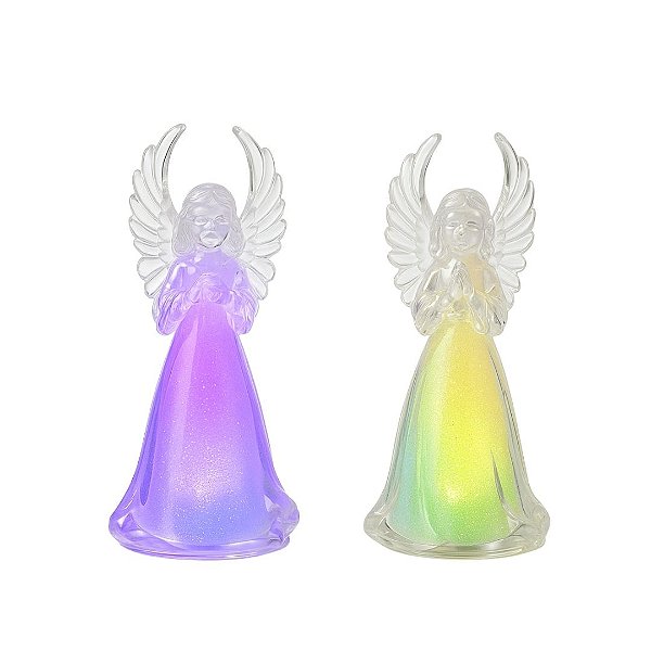 Conjunto 2 Anjos Decorativos Natal Acrílico Iluminado LED Multicolorido 11cm - Nataluz