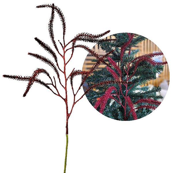 Galho Decorativo Natal Pinheiro Glitter Vermelho Luxo 43cm - Bela Flor