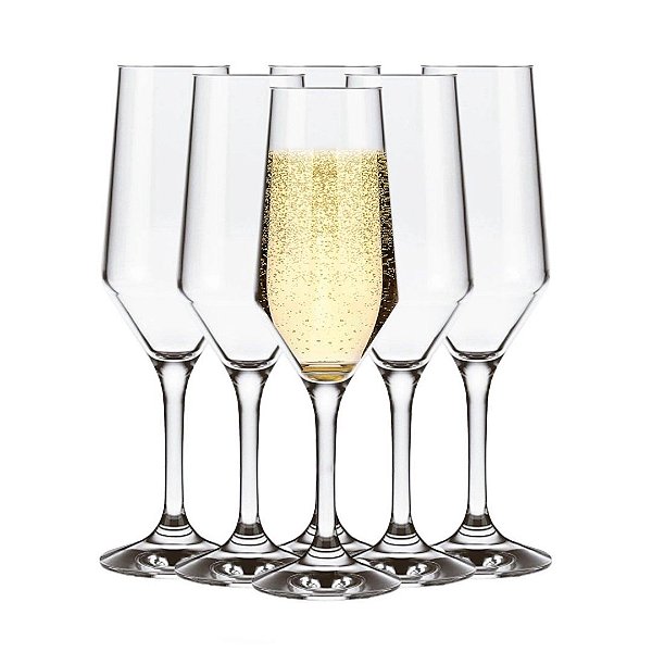 Jogo 6 Taças Champanhe e Espumante Buffet SM Vidro 186ml - Nadir