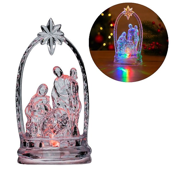 Presépio Acrílico Cristal Iluminado LED Colorido 12cm - Magizi