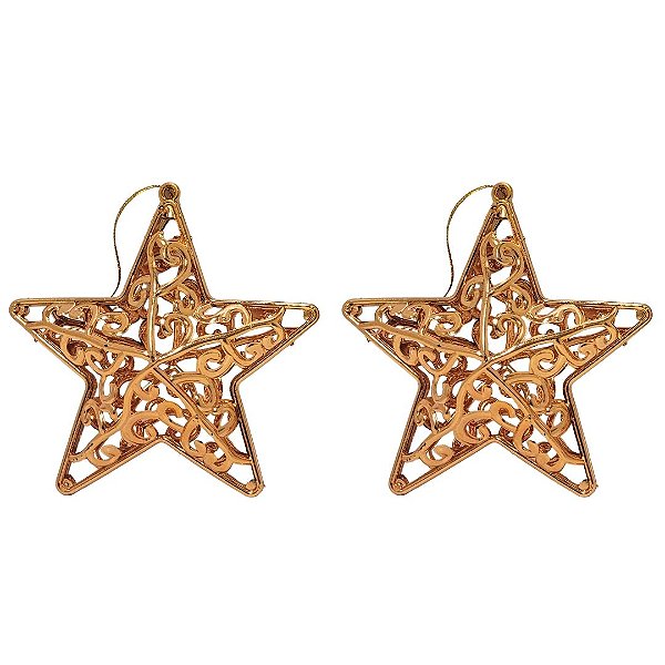 Kit 2 Estrelas Tridimensional Arabesco Bronze Metalizado 10cm - Magizi
