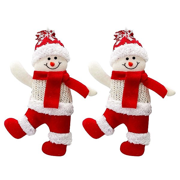 Kit 2 Bonecos de Neve Pelúcia Candy Pendente 23cm Tricô - Magizi