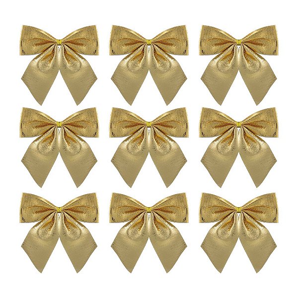 Kit 9 Laços Natalinos Dourado Brilho Suave 10x9cm - Magizi
