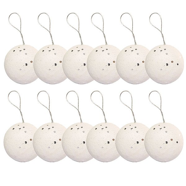 Jogo 12 Bolas de Natal Max Glitter Branco Prime 6cm na Caixa - Magizi