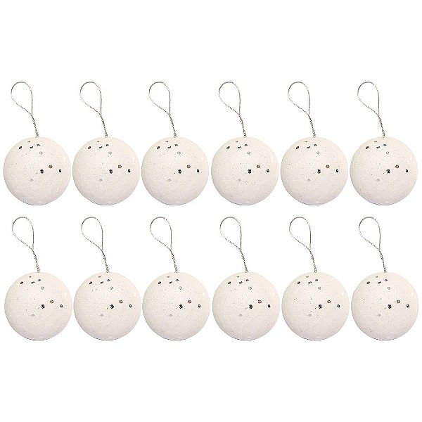 Jogo 12 Bolas de Natal Max Glitter Branco Prime 4cm na Caixa - Magizi