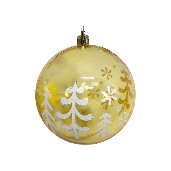 Bola de Natal Decorada Print Mix Dourada Translúcida Luxo 10cm - Magizi