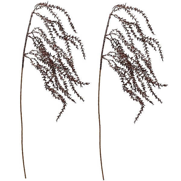 Jogo 2 Galhos Natal Haste Lateral Folhagens Glitter Cobre 87cm - Magizi