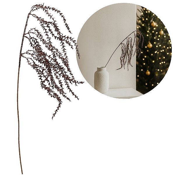 Galho Natal Haste Lateral Folhagens Glitter Cobre 87cm - Magizi