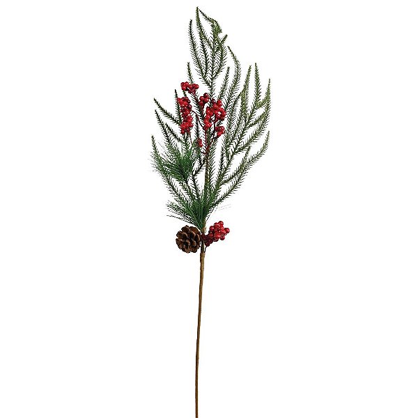 Galho Natal Folhagens Mix Rústico Berries e Pinha 88cm - Magizi