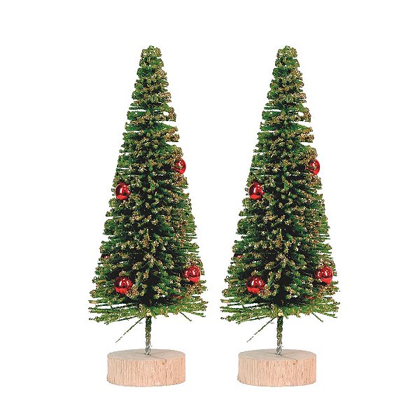 Jogo 2 Pinheiros Decor Natal Glitter Dourado Enfeite de Mesa 20cm - Magizi