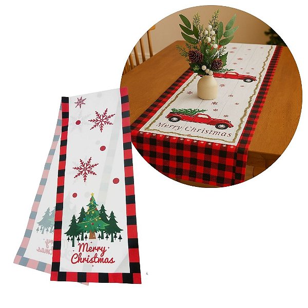 Caminho de Mesa Tecido Decor Estampa Natalina Sortida 180cm x 35cm - Magizi