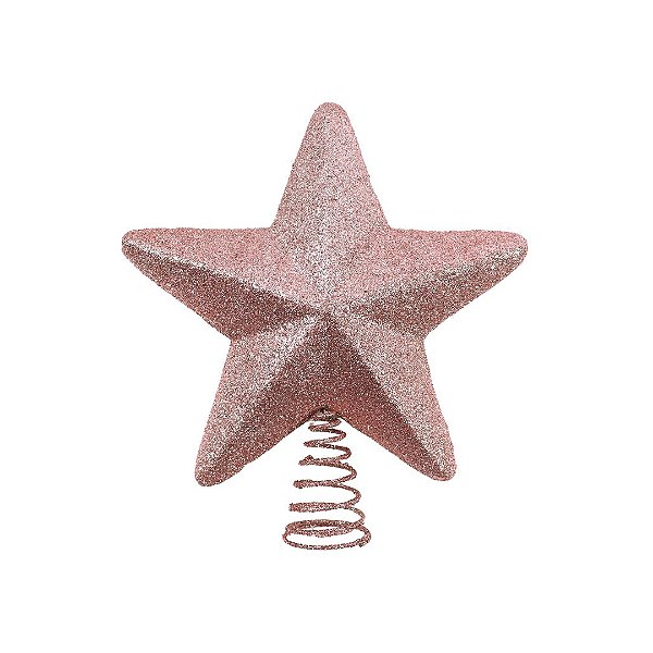 Ponteira Topo de Árvore de Natal Estrela Glitter Rosê 3D Base Espiral 15cm x 18cm