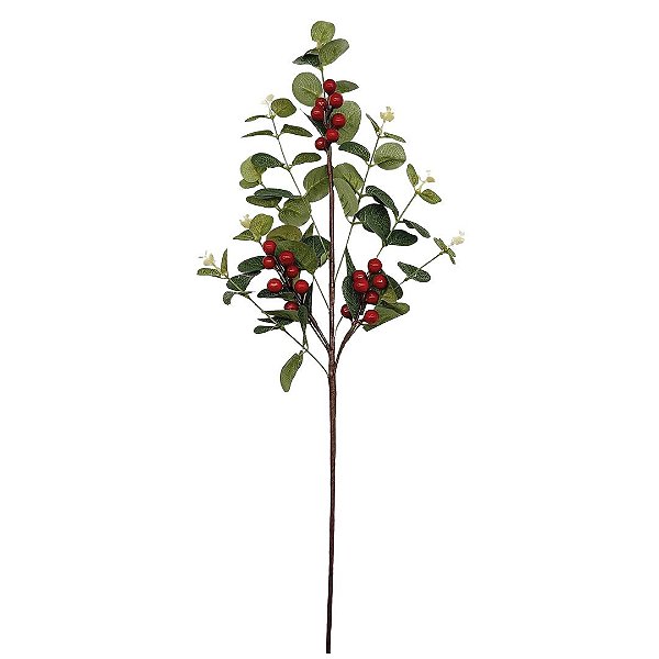 Galho Decorativo Natalino Folha de Eucalipto e Berries 63cm