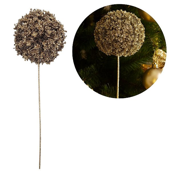 Galho Natalino Buchinho Topiária Glitter Champanhe Premium 72cm Decoração Luxo